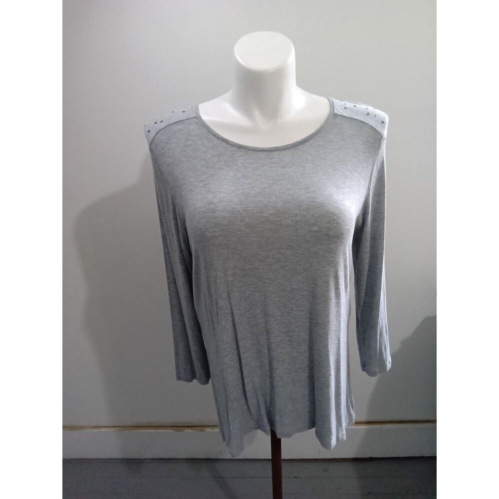 Faded glory Women's Gray studded shoulder Tunic top Long sleeve Size L